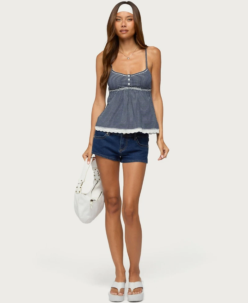 Edikted Women's Scoop Neck Eyelet Striped Babydoll Tank Top