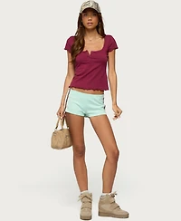 Edikted Women's Lilibeth Henley T Shirt