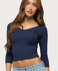 Edikted Women's Cecilie Cropped V-Neck 3/4-Sleeve Top
