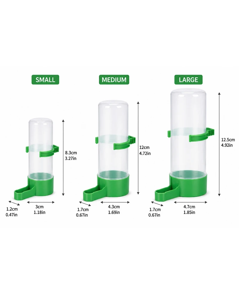 ProMounts 9-Pack Automatic Bird Feeder and Water Dispenser Set - 3 Small, 3 Medium and 3 Large Gravity Feed Cage Cups for Small Birds