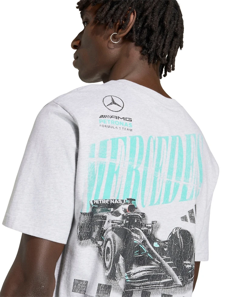 Adidas Men's Heather Gray Mercedes-amg Petronas F1 Team Angled Graphic T-Shirt