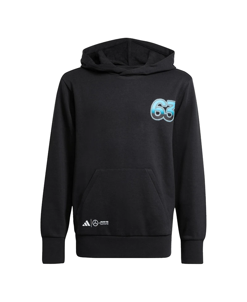 Adidas Big Boys and Girls George Russell Black Mercedes-amg Petronas F1 Team Driver Wear Graphic Pullover Hoodie