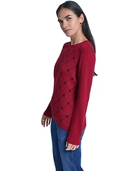Nautica Women's Argyl Hearts Crewneck Long-Sleeve Cotton Sweater