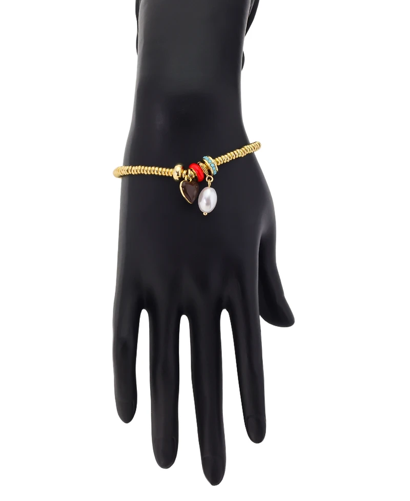 Unwritten Crystal Gold-Plated Beaded Heart Charm Stretch Bracelet