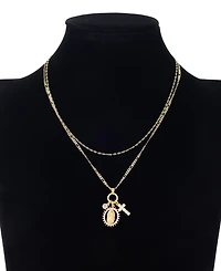 Unwritten Cubic Zirconia Gold-Plated Saint Charm Layered Necklace Set