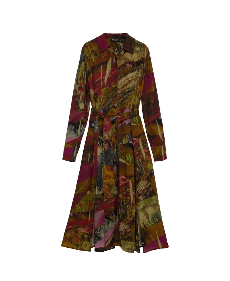 Desigual Women's Long-Sleeve Belted Midi Dress