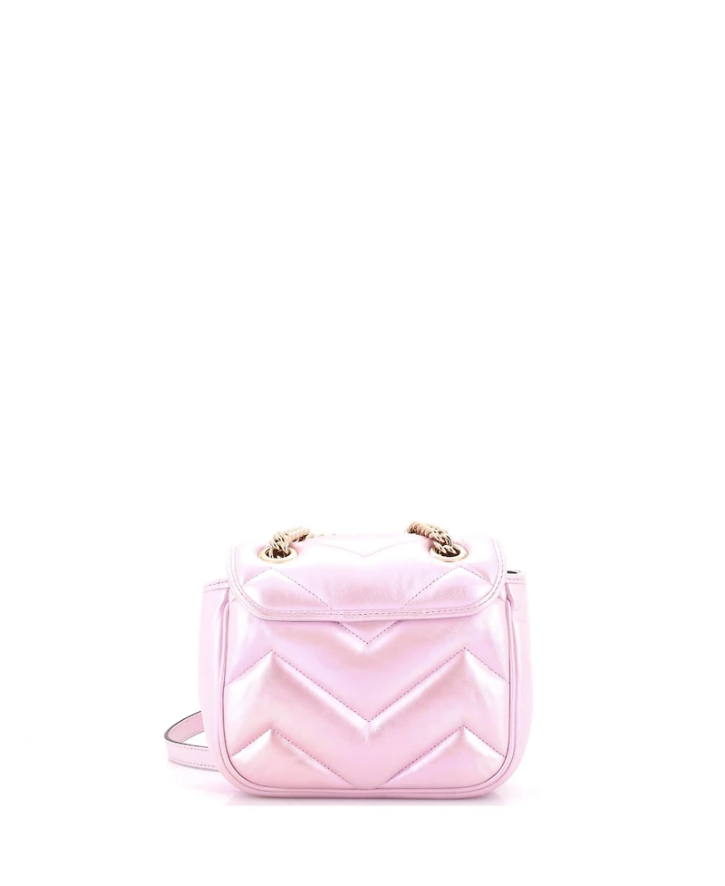 Pre-Owned Gucci Mini Gg Marmont Square Flap Bag Chevron Iridescent Leather