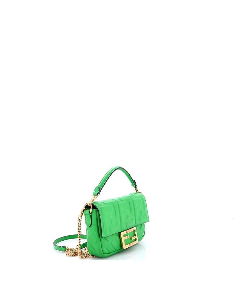 Pre-Owned Fendi Mini Baguette Nm Bag Zucca Embossed Leather