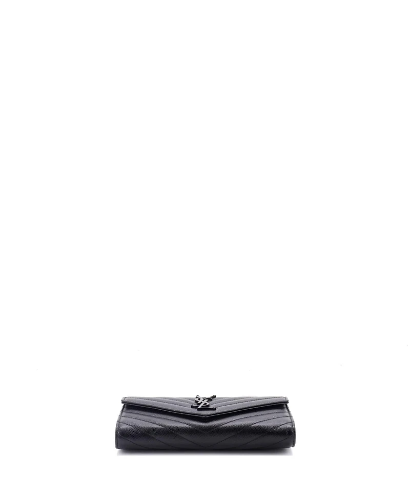 Pre-Owned Saint Laurent Large Classic Monogram Flap Wallet Matelasse Chevron Leather