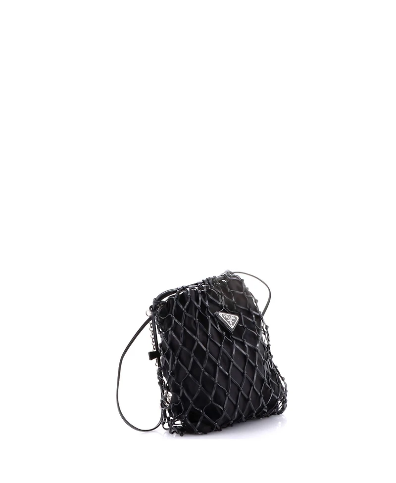 Pre-Owned Prada Fishnet Chain Crossbody Bag Woven Leather and Satin