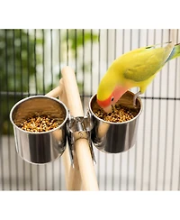 ProMounts Bird Feeding Cup Set (3 Pairs) Stainless Steel Twin Cage Feeders for Food and Water | Small, Medium and Large Bird Cups