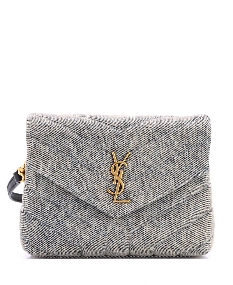 Pre-Owned Saint Laurent Toy Loulou Shoulder Bag Matelasse Chevron Denim