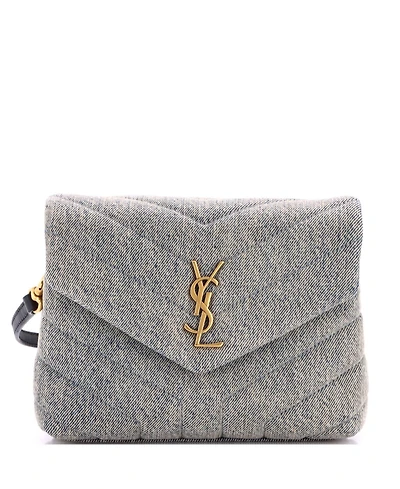 Pre-Owned Saint Laurent Toy Loulou Shoulder Bag Matelasse Chevron Denim