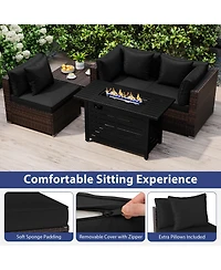 Costway 5 Pieces Patio Furniture Set Heavy-duty Frame Rattan Sofa with 60,000 Btu Firepit Table