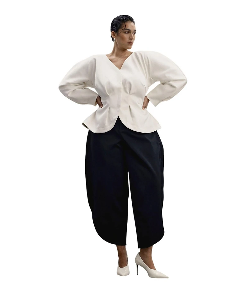 11 Honore Plus Crescent Moon Puff-Sleeve V-Neck Jacket