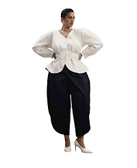 11 Honore Plus Crescent Moon Puff-Sleeve V-Neck Jacket