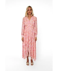 Cras Women's Romance V-Neck Long-Sleeve Floral-Print Maxi Dress