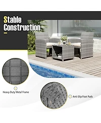 Gouun 3-Piece Patio Wicker Chair and Coffee Table Set with Cushions