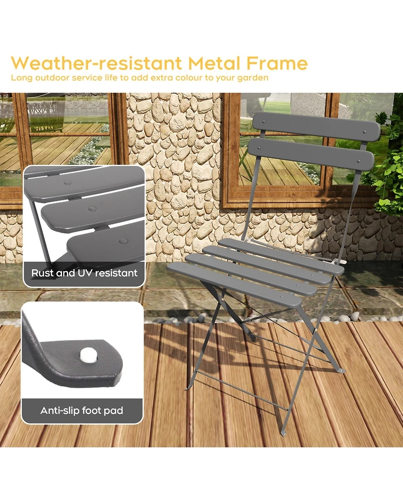 Clihome 3 Piece Folding Metal Bistro Set, Foldable Round Table and 2 Chairs Indoor Outdoor Patio Furniture