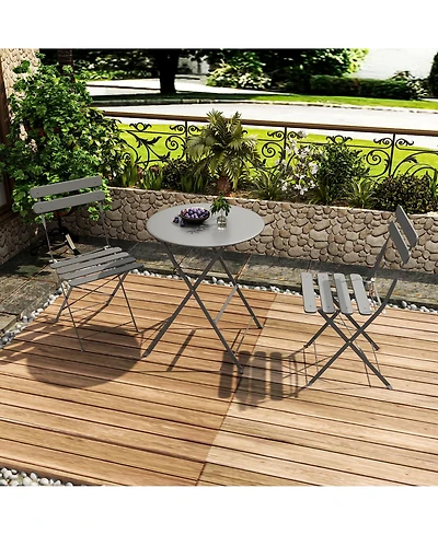 Clihome 3 Piece Folding Metal Bistro Set, Foldable Round Table and 2 Chairs Indoor Outdoor Patio Furniture