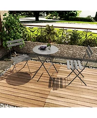 Clihome 3 Piece Folding Metal Bistro Set, Foldable Round Table and 2 Chairs Indoor Outdoor Patio Furniture