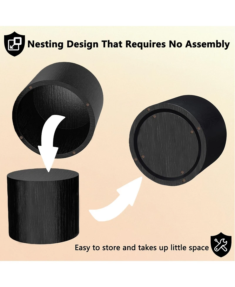 Clihome Nesting Coffee Table Set of 2, Modern Round with Non-Slip Feet, Wood Side for Living Room, Bedroom