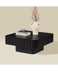 Clihome Handcraft Drum Coffee Table Square for Living Room, Small Wooden with Sturdy