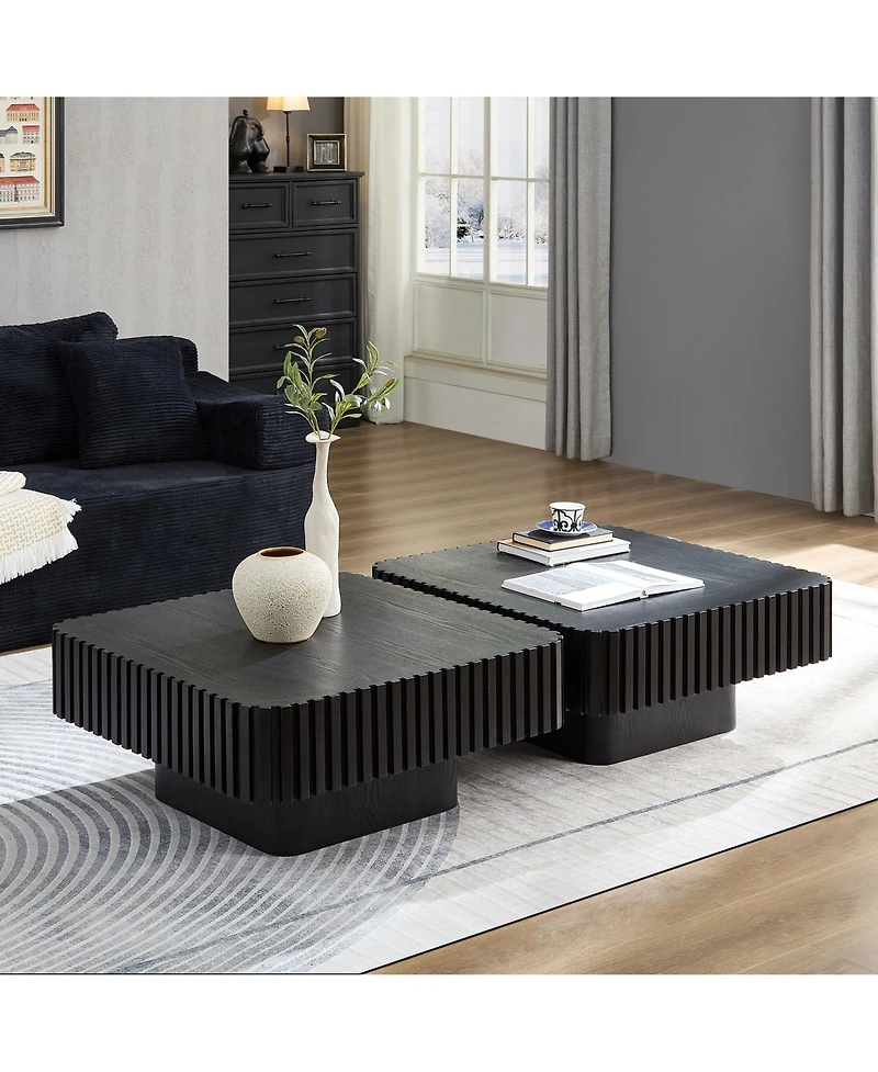 Clihome Modern 35.43 inch Handcraft Drum Coffee Table Square for Living Room,Small Wooden with Sturdy Mdf