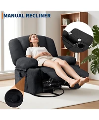 gaomon Oversized massage recliner with vibration and heating,Chenille,manual recline, side pocket,Cup Holders