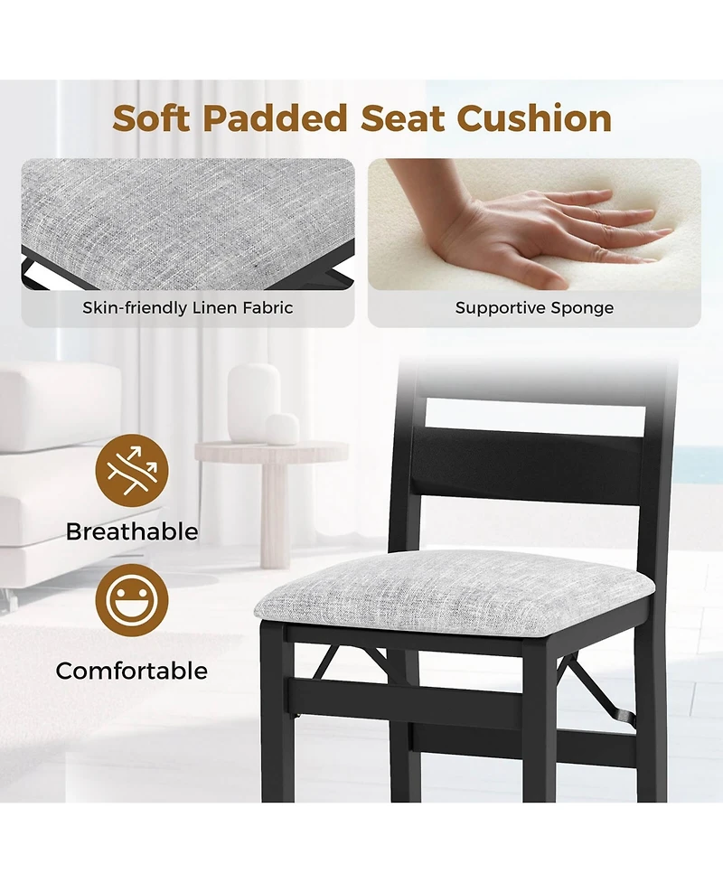 Costway Folding Chairs Set of 4 Upholstered with Comfy Backrest Padded Seat