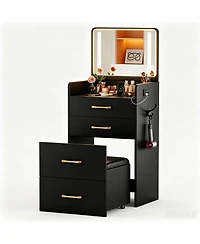 gaomon Mini Makeup Vanity Desk with Led Lighted Mirror, Usb Charging Station, Hidden Rolling Stool