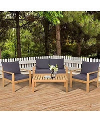 Gymax 8 Pieces Cushioned Wooden Conversation Set Patio Outdoor Furniture Set