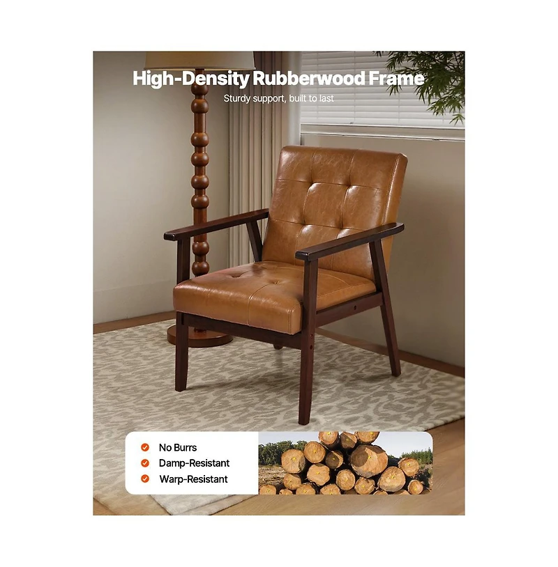Slickblue Pu Leather Upholstered Armchair with Solid Wood Legs for Home Office