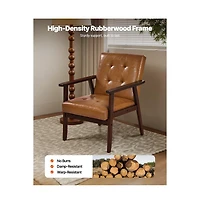 Slickblue Pu Leather Upholstered Armchair with Solid Wood Legs for Home Office
