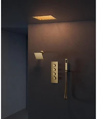 Everstein Thermostatic Dual Showerheads System Ceiling Mount 12" Led Rainfall Shower Faucet with 6" Head Handheld Spray
