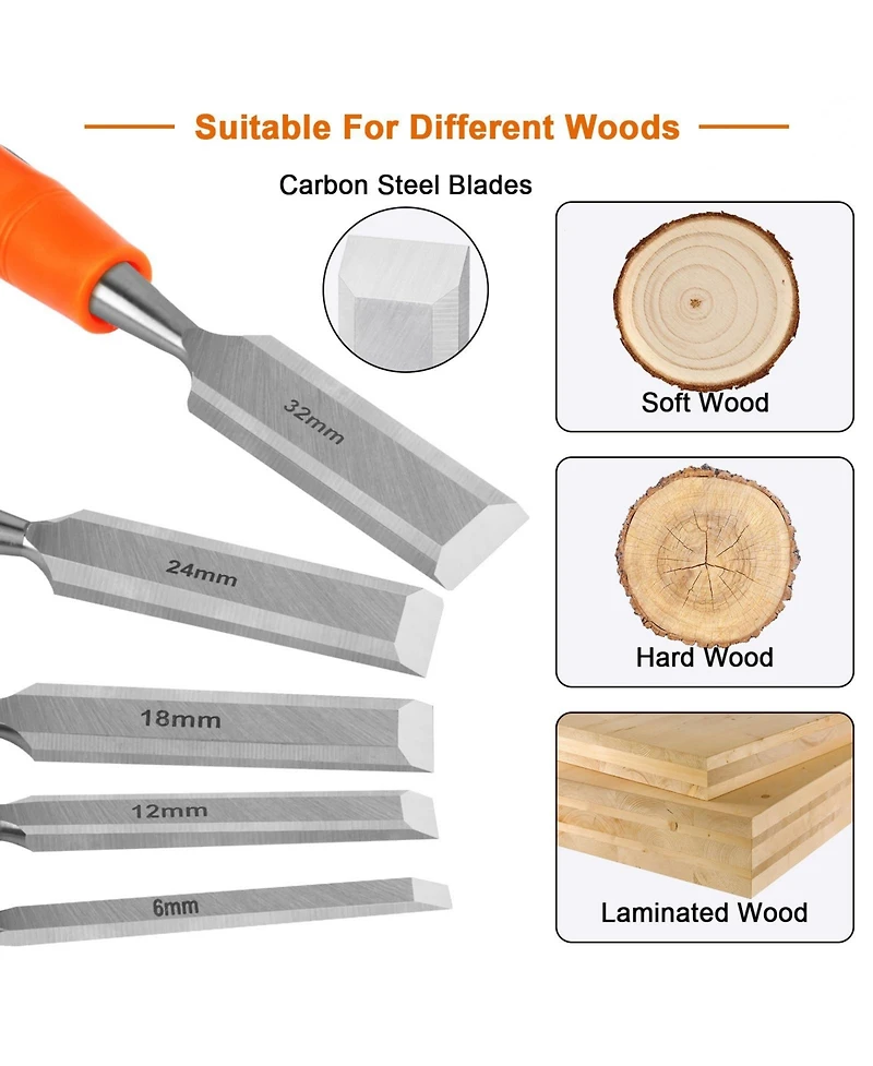Xdovet Wood Chisel Set Steel Hammer End 5pieces