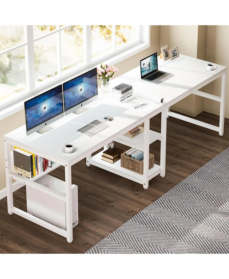 Tribesigns 78.7" Two-Person Desk with Bookshelf