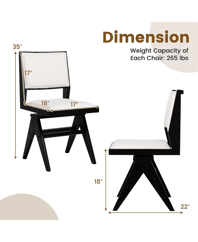 Costway Mid Century Modern Dining Chairs Set of 2 Faux Shearling Upholstered Dinner Chairs