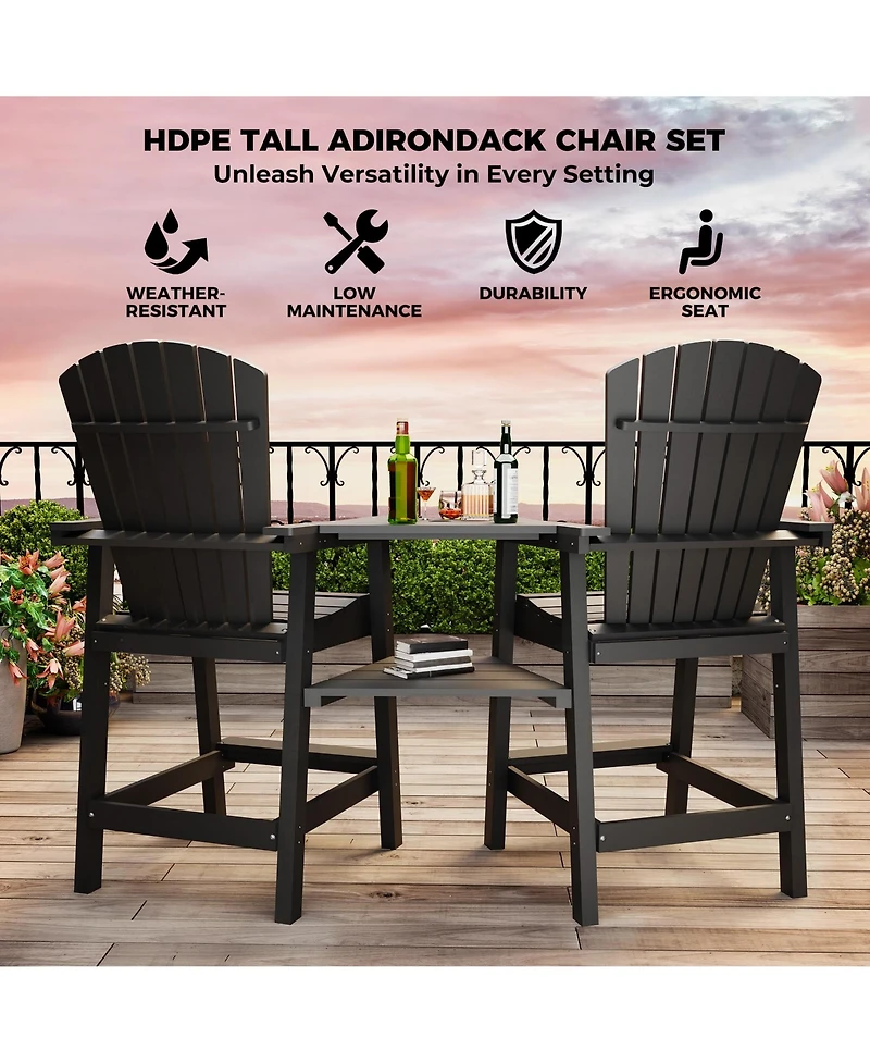 homfan Set of 2 Adirondack Bar Height Chairs with Connecting Tray and High Back, Weather-Resistant Hdpe Patio Barstools for Deck