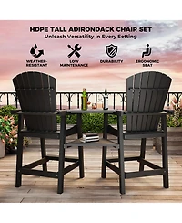 homfan Set of 2 Adirondack Bar Height Chairs with Connecting Tray and High Back, Weather-Resistant Hdpe Patio Barstools for Deck