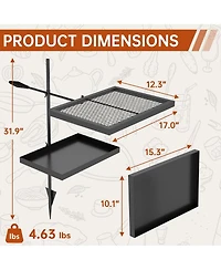 Piscifun Adjustable Height Swivel Campfire Grill Grate Heavy Duty Outdoor Camping Cooking with Carry Bag