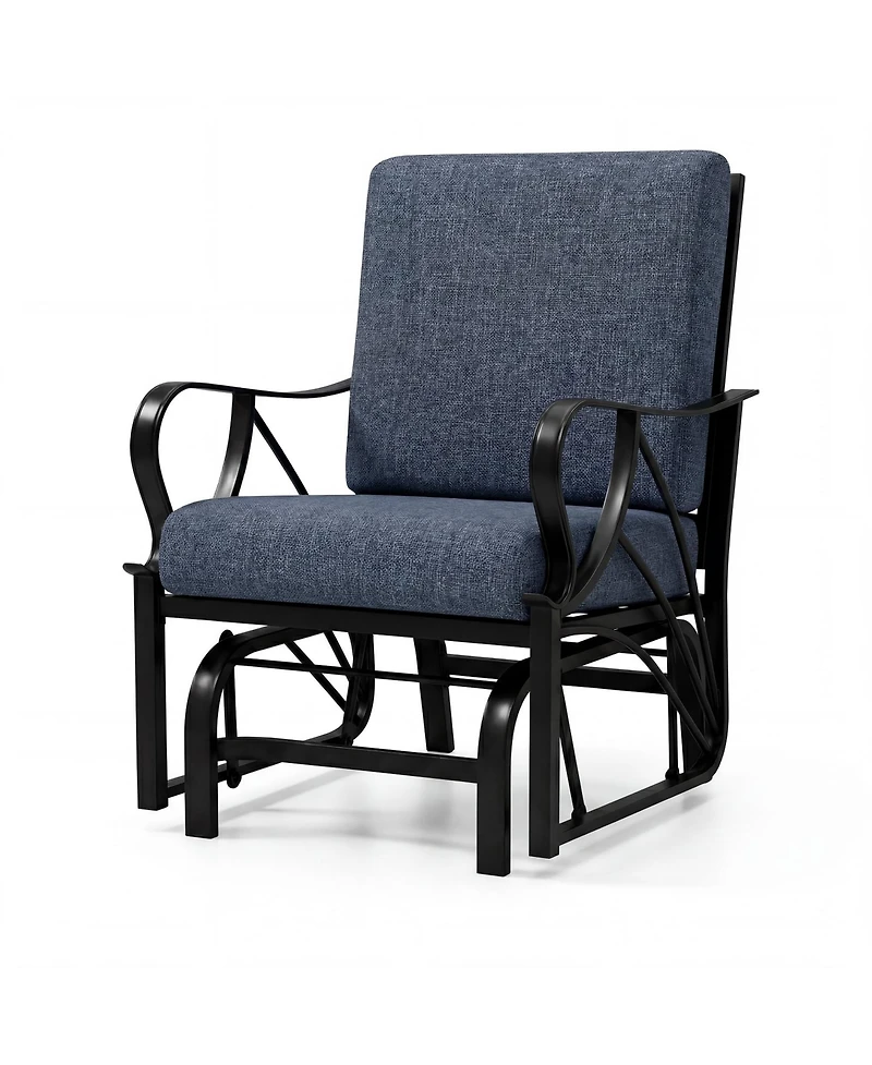 homfan Porch Glider with Removable Cushion, Outdoor Rocking Chair Heavy-Duty Metal Frame, Curved Armrests for Patio