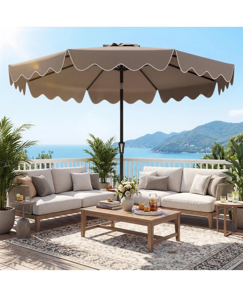 Sugift 9 Feet Patio Umbrella with Weighted Base and 2 Sandbags