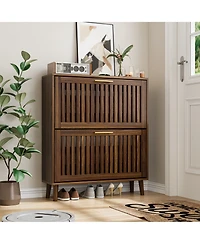 Boyel Living 31.5-Inch Shoe Storage Cabinet, Medieval Modern Independent Shoe Cabinet, Fence Shoe Cabinet with 2 Flip Drawers