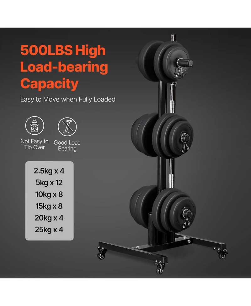 Sugift Vertical Weight Plate Tree for 2-Inch Weight Plates with Wheels 1000 lbs Capacity Storage Rack