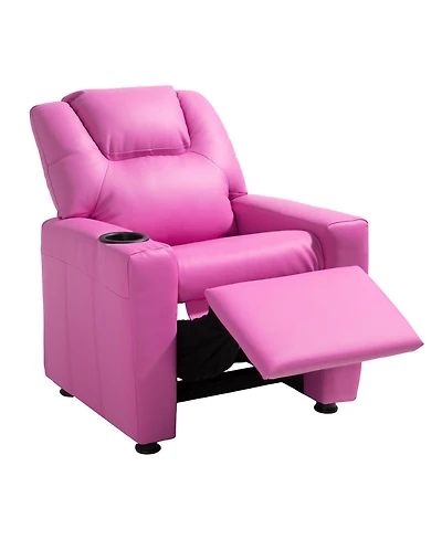 Sugift Kids Reclining Chair with Cup Holder 101degree(s) to 121degree(s) Adjustable Backrest Pu Leather 90 lbs Load
