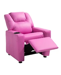 Sugift Kids Reclining Chair with Cup Holder 101degree(s) to 121degree(s) Adjustable Backrest Pu Leather 90 lbs Load