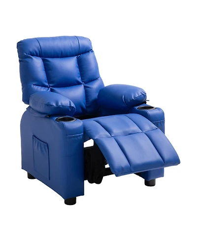 Sugift Kids Reclining Chair with 2 Cup Holders 4 Pockets 107degree(s) to 126degree(s) Adjustable Pu Leather Recliner