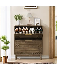 Boyel Living 31.5-Inch Freestanding Shoe Storage Cabinet with 2 Flip-Top Drawers, Modern Entryway Organizer with Solid Wood Legs and Anti-Tip Device
