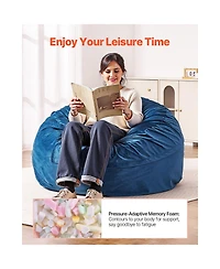 Sugift Round Bean Bag Chair with Removable Washable Cover Dutch Velvet Foam Filling Side Pocket
